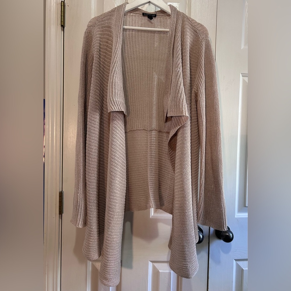 Eileen Fisher 100% Linen Open Weave Cream Taupe Cardigan size L Refined Scandi - Picture 3 of 9